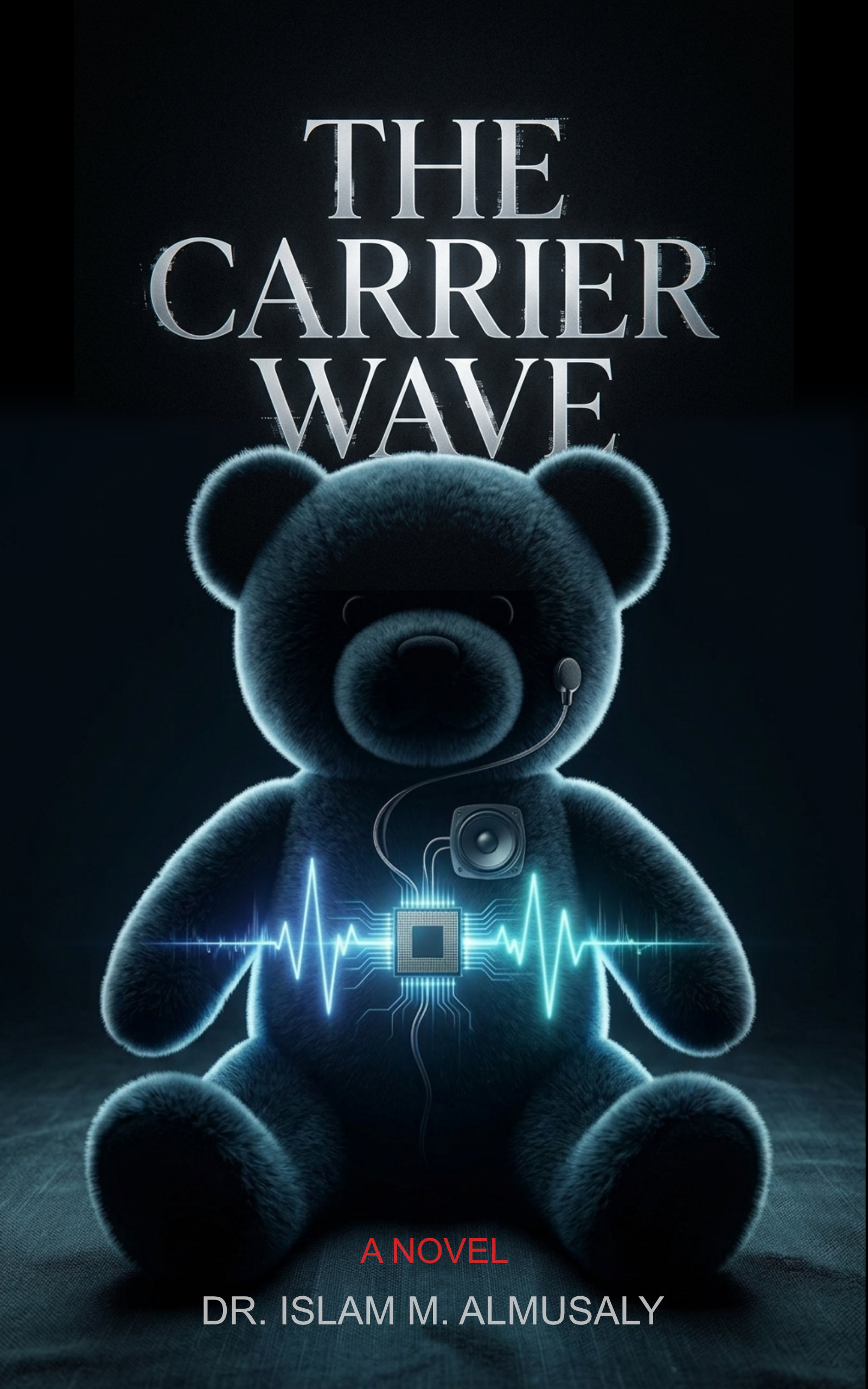 The Carrier Wave cover — a teddy bear with a glowing circuit and waveform across its chest